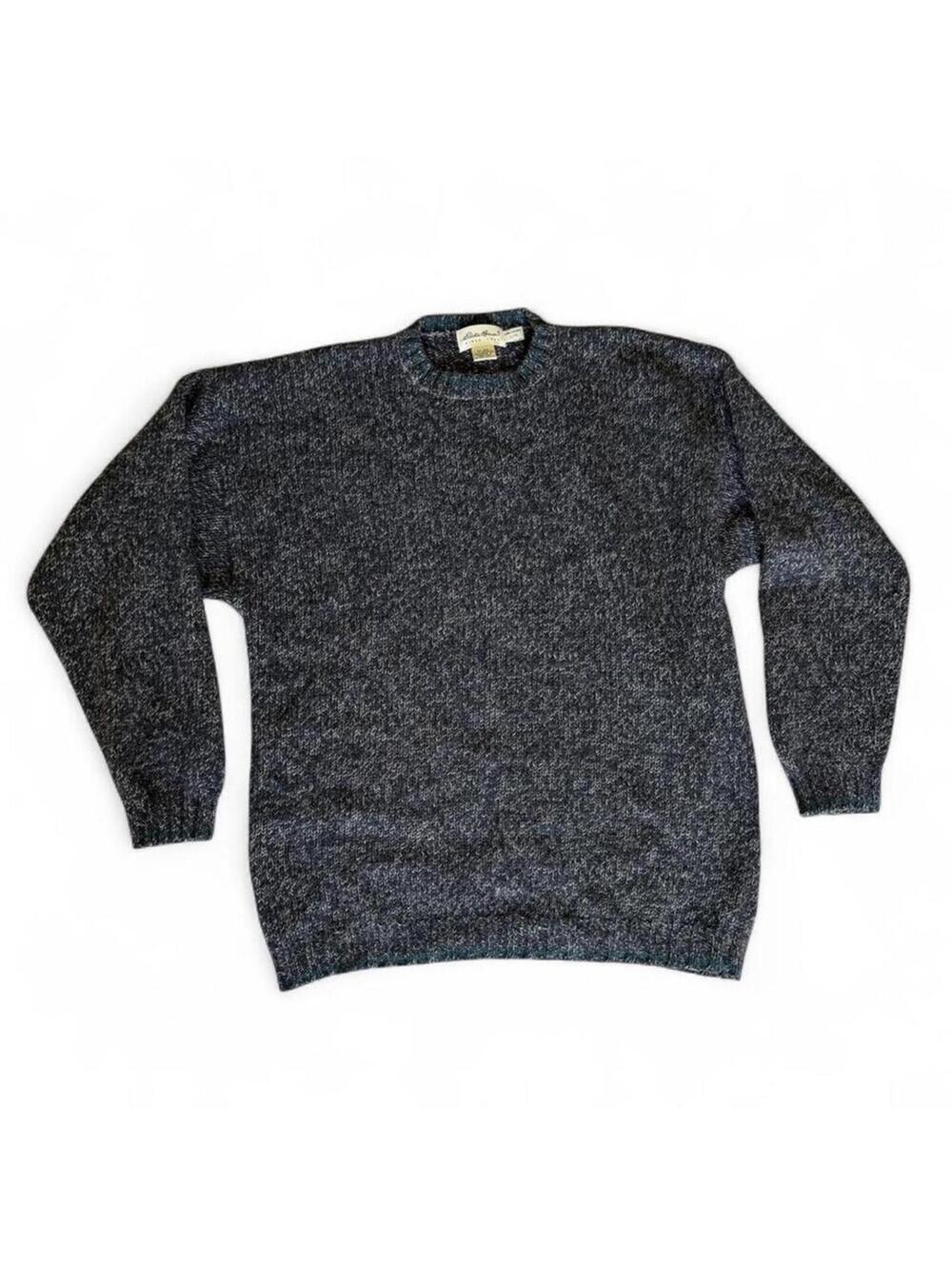 VINTAGE Eddie Bauer charcoal gray / black100% wool crewneck sweater L LARGE